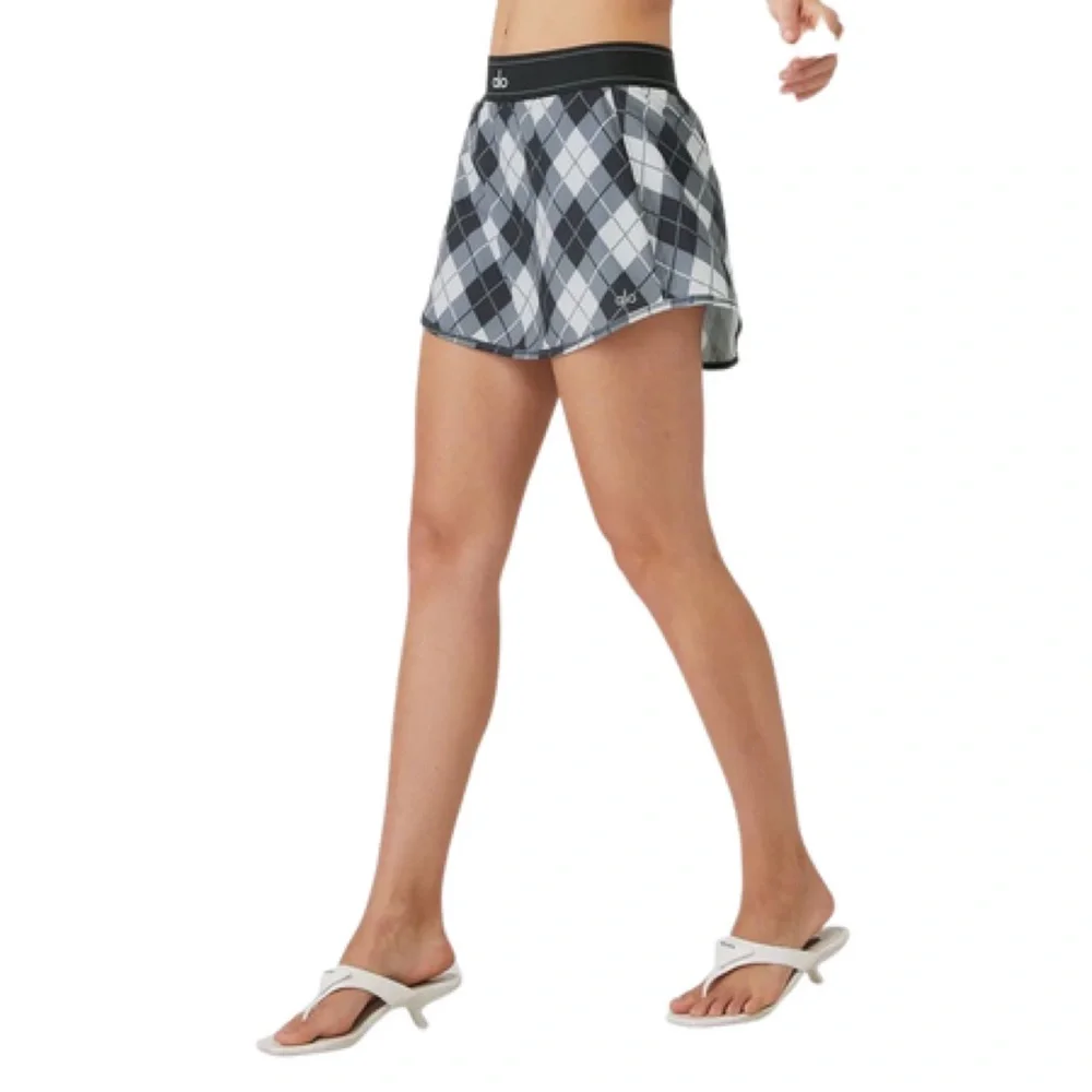 Alo Yoga Argyle Match Point Tennis Skirt Black/Anthracite S